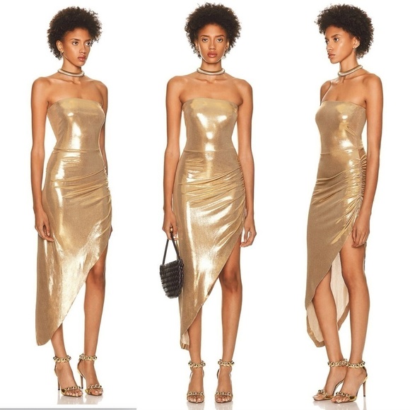 Norma Kamali Dresses & Skirts - NEW! Norma Kamali- Gold Strapless Side Drape Gown Size XL Cocktail Dress Stretch